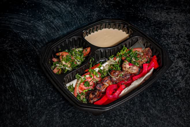 Lamb meat skewers platter from Levant Charcoal